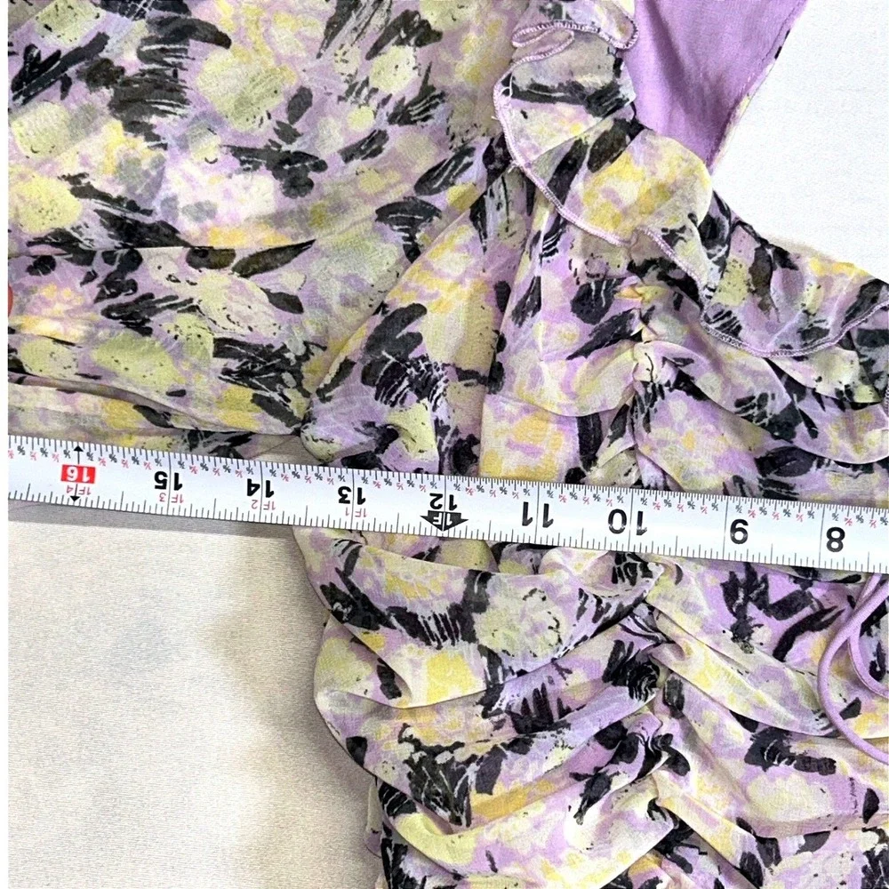 Free People Floral Ruched Puff Sleeve Crop Blouse Purple S